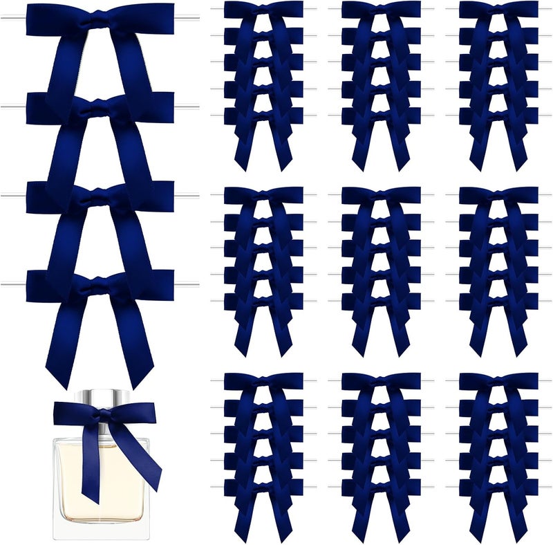 Sokfone 50 Counts Navy Blue Satin Ribbon Twist Tie Bows Premade Ribbon Bows for for Gift Wrapping Decorating Making Crafts Baby Shower Birthday Party Wedding Decorations - Image 1
